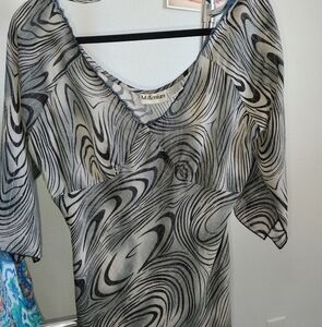 Y2K 90s Asymmetrical Blouse with fairy hem and glitter groovy print